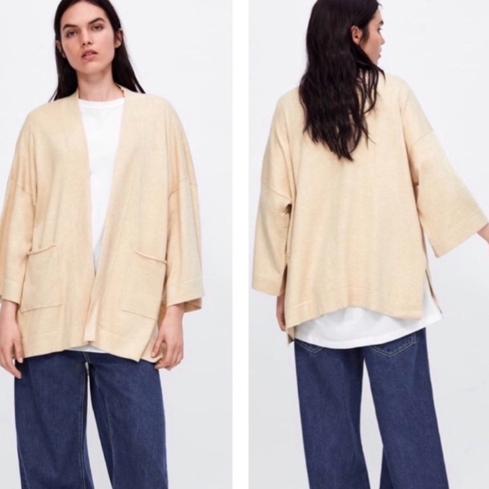 Zara Minimalist Beige Open Cardigan Size S